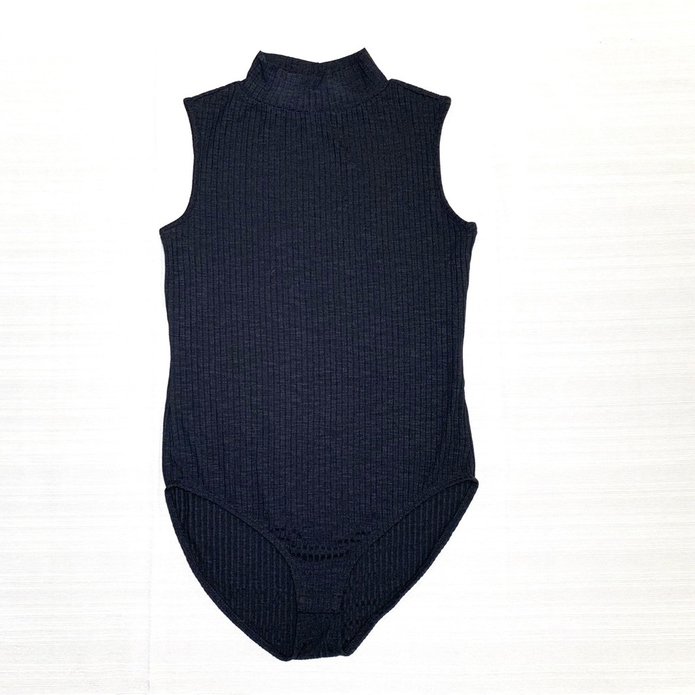 Cato Black Ribbed Sleeveless Bodysuit Mock-Neck Leotard Size S Stretchy Sleek